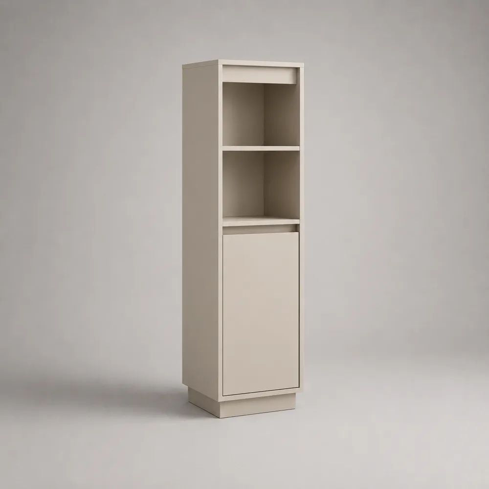 Meuble colonne de rangement en bois beige avec 2 niches et 1 porte, 40 × 35 × 150 cm