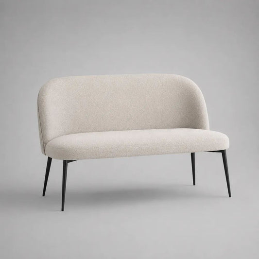 Canapé 2 places en tissu bouclette blanc cassé avec pieds en acier noir, 120 × 65 × 78 cm