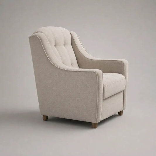 Fauteuil de salon rembourré en polyester beige clair avec dossier arrondi, 78 × 82 × 98 cm
