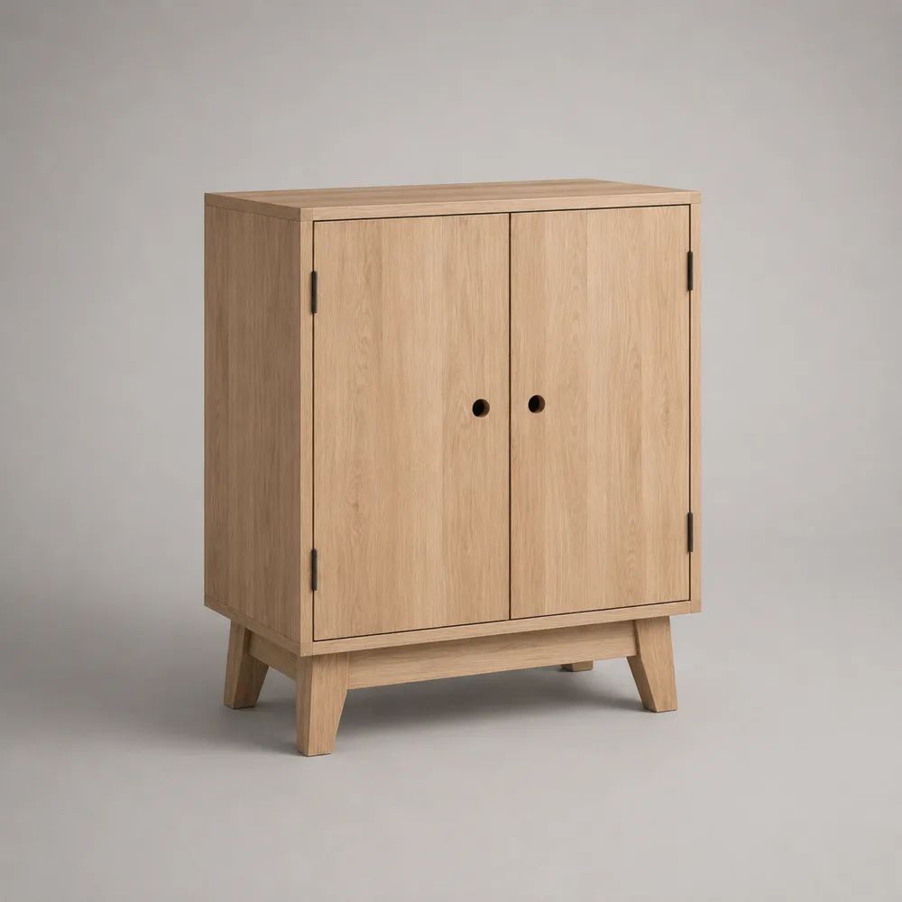 Buffet 2 portes en panneaux MDF plaqués chêne, chêne naturel et noir, L 80 x P 40 x H 100 cm