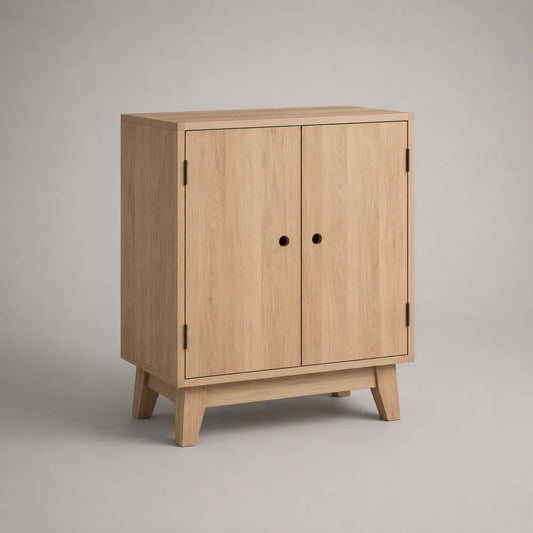 Buffet 2 portes en panneaux MDF plaqués chêne, chêne naturel et noir, L 80 x P 40 x H 100 cm