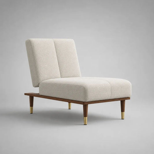 Fauteuil de salon sans accoudoirs en tissu bouclé et bois massif, écru et noyer, 78 × 82 × 80 cm