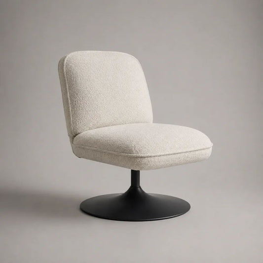 Fauteuil pivotant à 360° en tissu bouclé crème avec pied tulipe en acier noir, 70 × 75 × 78 cm