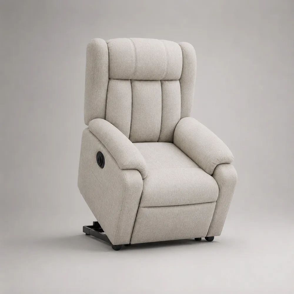 Fauteuil releveur électrique inclinable 1 place en tissu bouclé beige clair, 78 x 88 x 106 cm