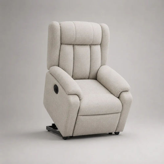 Fauteuil releveur électrique inclinable 1 place en tissu bouclé beige clair, 78 x 88 x 106 cm