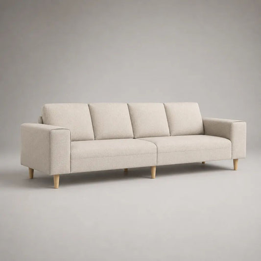 Canapé droit 4 places en tissu bouclé beige crème, 240 × 86 × 84 cm