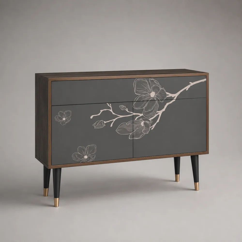 Buffet rectangulaire en bois à 1 tiroir et 2 portes, gris anthracite et brun, 120 × 40 × 85 cm