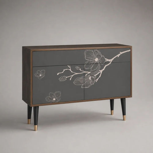 Buffet rectangulaire en bois à 1 tiroir et 2 portes, gris anthracite et brun, 120 × 40 × 85 cm