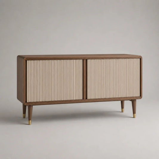 Buffet bas rectangulaire en MDF plaqué noyer avec 2 portes coulissantes, marron noyer et beige, 120 × 40 × 70 cm