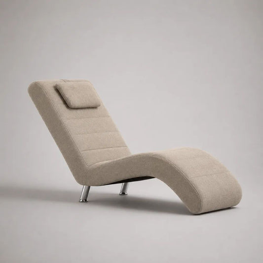 Chaise longue ondulée en tissu beige avec appui-tête amovible, 165 x 60 x 82 cm